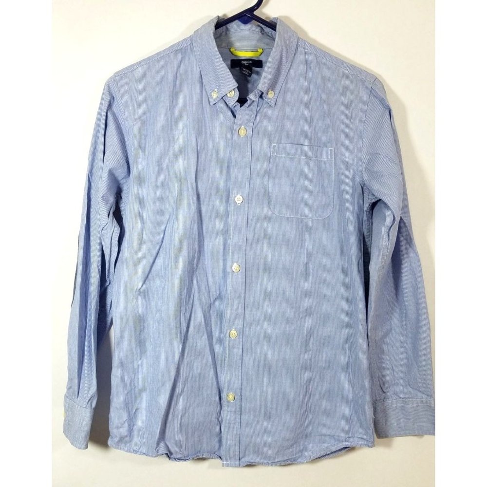 Gap Kids boys button down shirt size XL thin stripe elbow detail